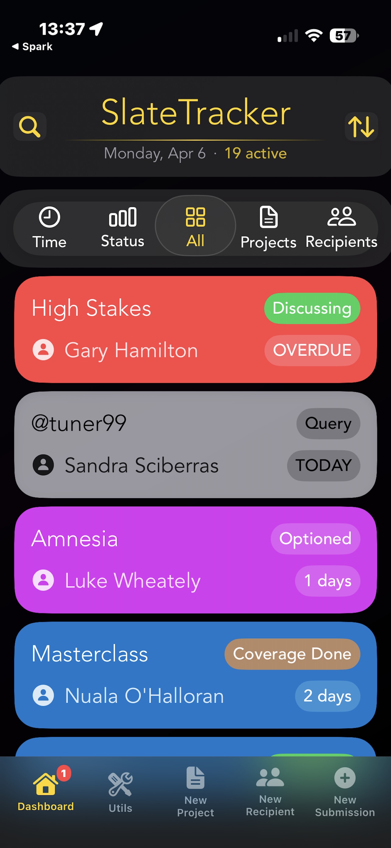 SlateTracker iPhone submissions list